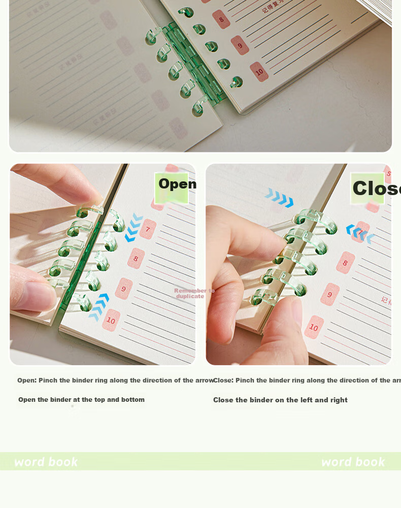 Sannianerban B5/40 English Vocabulary Notebook, Elementary And Middle School Students' Word Memorization Tool, Postgraduate Exam Aid, Ebbinghaus Forgetting Curve, Word Dictation Loose-Leaf Pages, Daily 10 Words, Qingyu Pink-Gree 7
