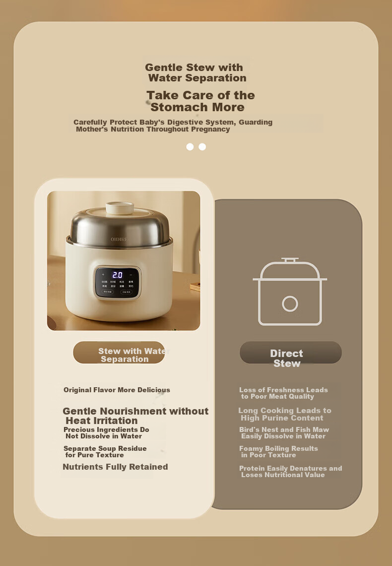 OIDIRE (Oudian) Electric Stew Pot, Double Boiler Soup Cooker, Health-Preserving Ceramic Pot with Automatic Timer for Bird's Nest And Baby Food, ODI-DDZ23A Steamer Model 6
