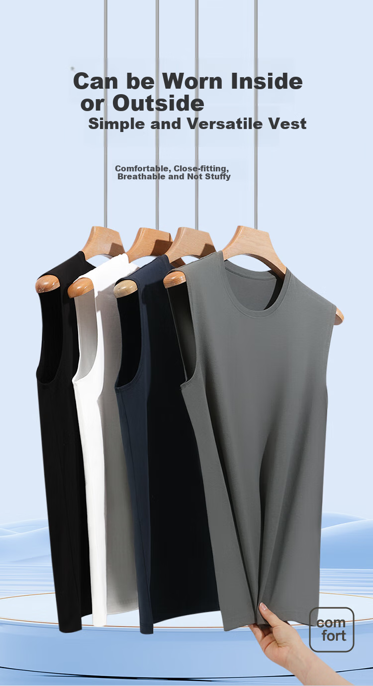 Hodo Cotton Spandex High-Elastic Vest for Men, Round Neck Fashion Sports Undershirt, Business Gray, 2XL(180) 1