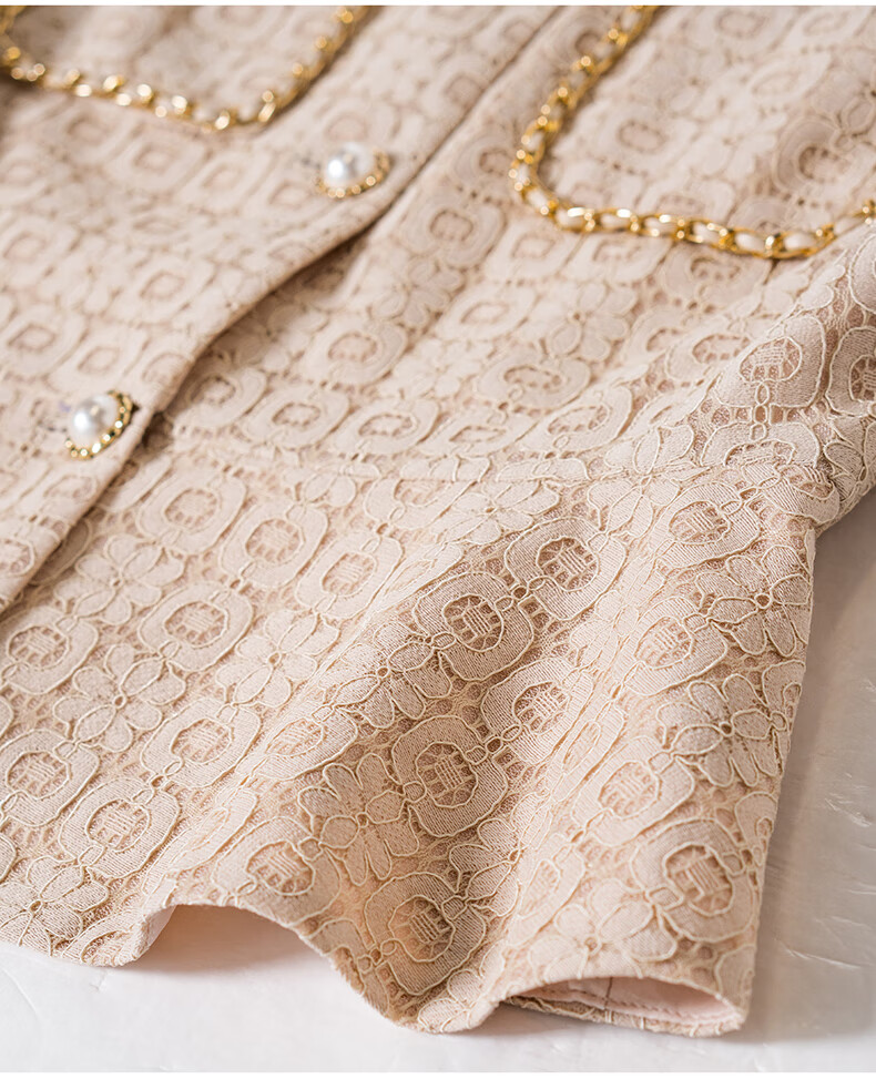 ROEYSHOUSE Lace Waist-Cinching Short Jacket for Women Summer Elegant Slim Ruffle Hem Top 11908 Apricot M 18