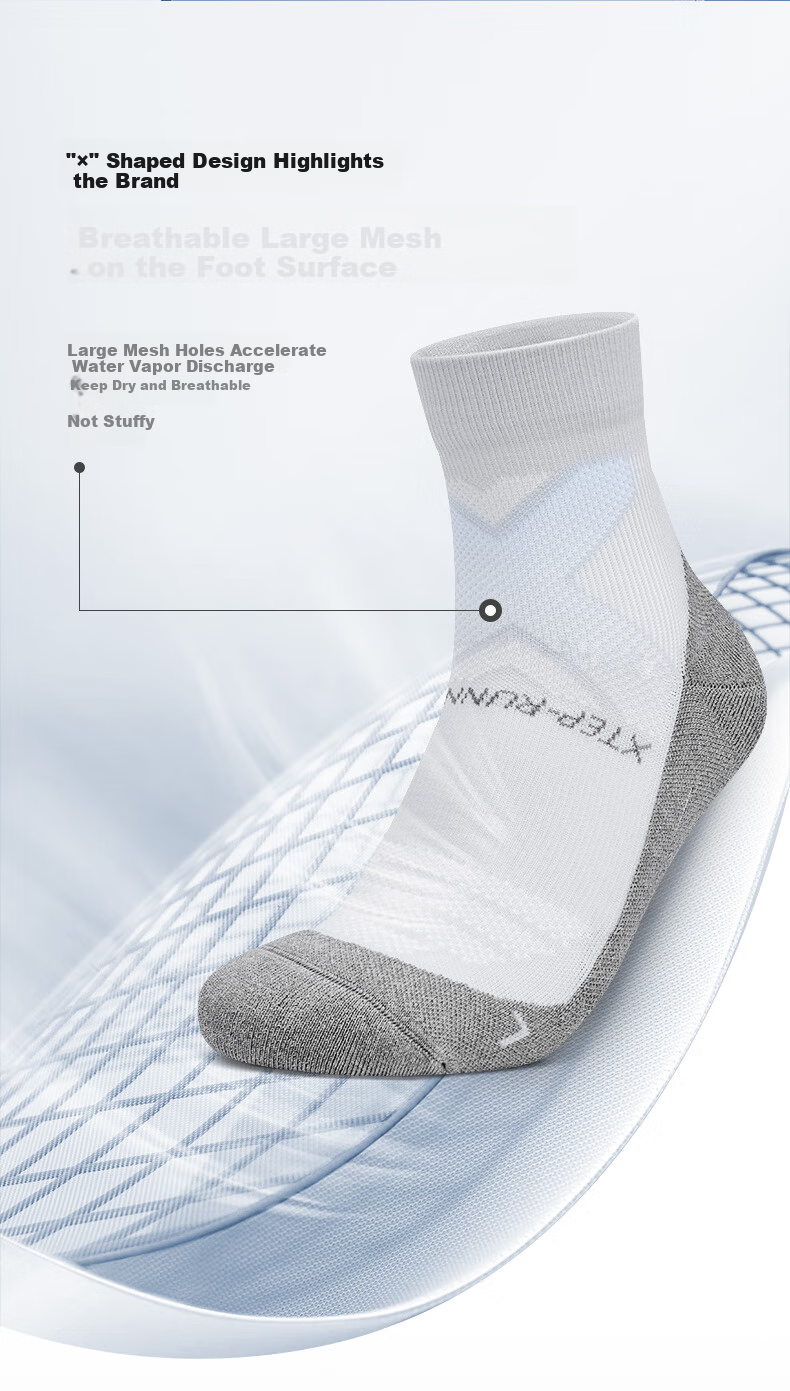XTEP Men's Terry Athletic Running Socks, Gray, One Size Fits All 2
