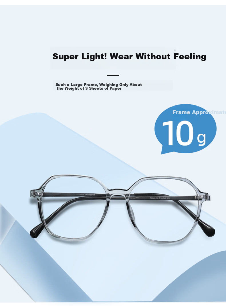 Gameking Blue Light Blocking Glasses, Anti-Radiation, Unisex Non-Prescription Protective Eyewear, Can Be Fitted with Prescription Lenses, Ultra-Light Myopia Glasses Frame, 6005 Translucent Gray 3