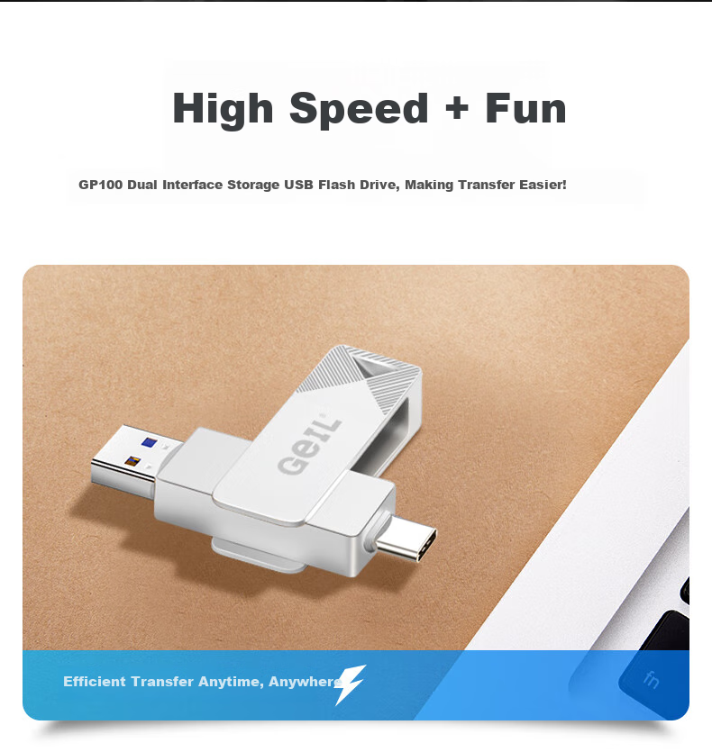 GEIL, 128GB, USB3.0, Type-C, Dual-Use Flash Drive And OTG Adapter, High-Speed 100MB/s, Compatible with Android Phones And Laptops, Universal Flash Drive, GP100 Series 8