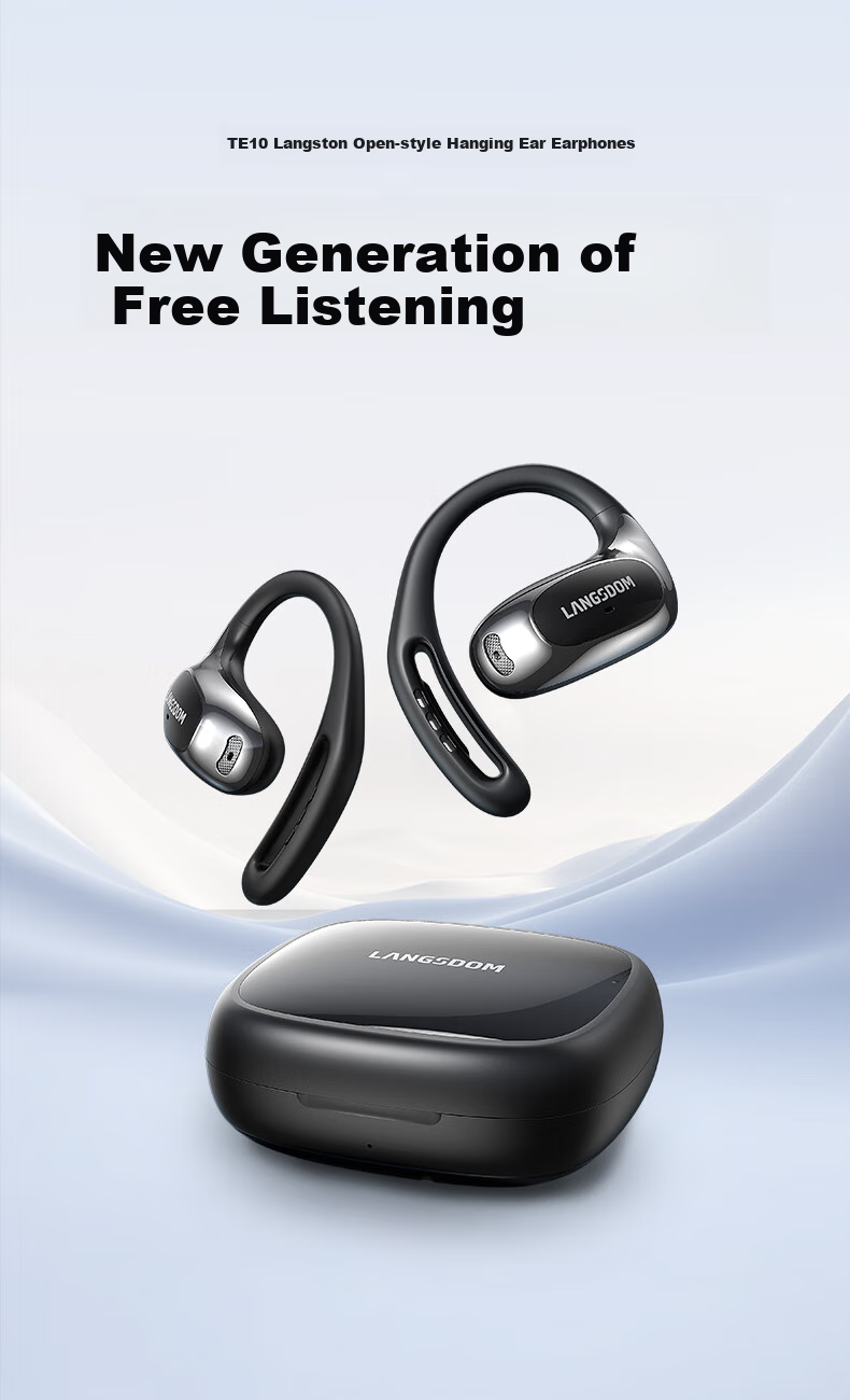 Lanshidun Bluetooth Headphones, Ear-Hook Style, Bone Conduction Concept, Open-Ear Design, Not In-Ear, ENC Calling, Noise Reduction, for Sports, Running, Cycling, Gaming, Music Headphones, TE10 Black 1