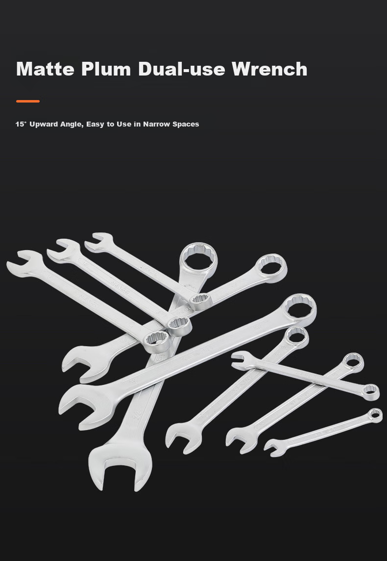 KENDO Plum Blossom Double-Ended Wrench Set, Automotive Repair Tools, Open-End And Box-End Wrenches, 8-Piece Set 5