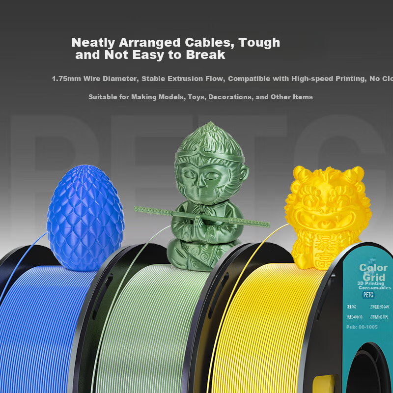 Caige 3D Printing Filament PETG 1.75mm Compatible with Tuozhu, Chuangxiang Sanwei, Duoku, Jiguang'erwo 3D Printer Filament Green 1kg