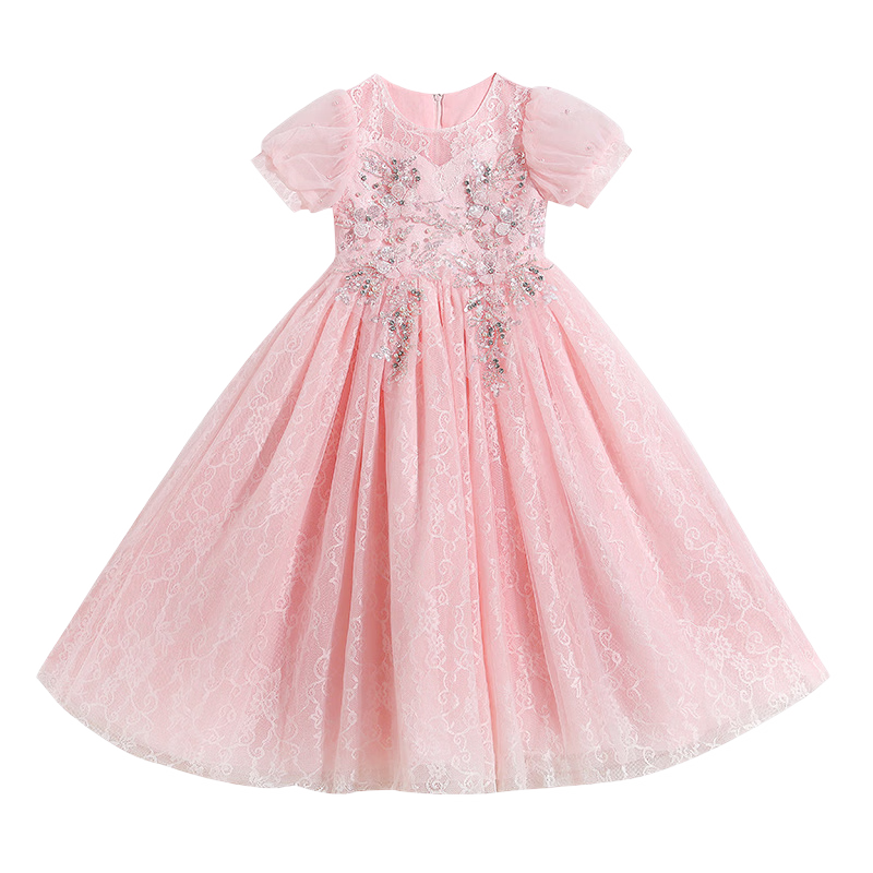 LUOBOBEIBEI Girls' Formal Dress, Children's Princess Dress, Wedding Dress, Runway Costume, Piano Performance Dress, New Year's Greeting Outfit, Pink, Size 130