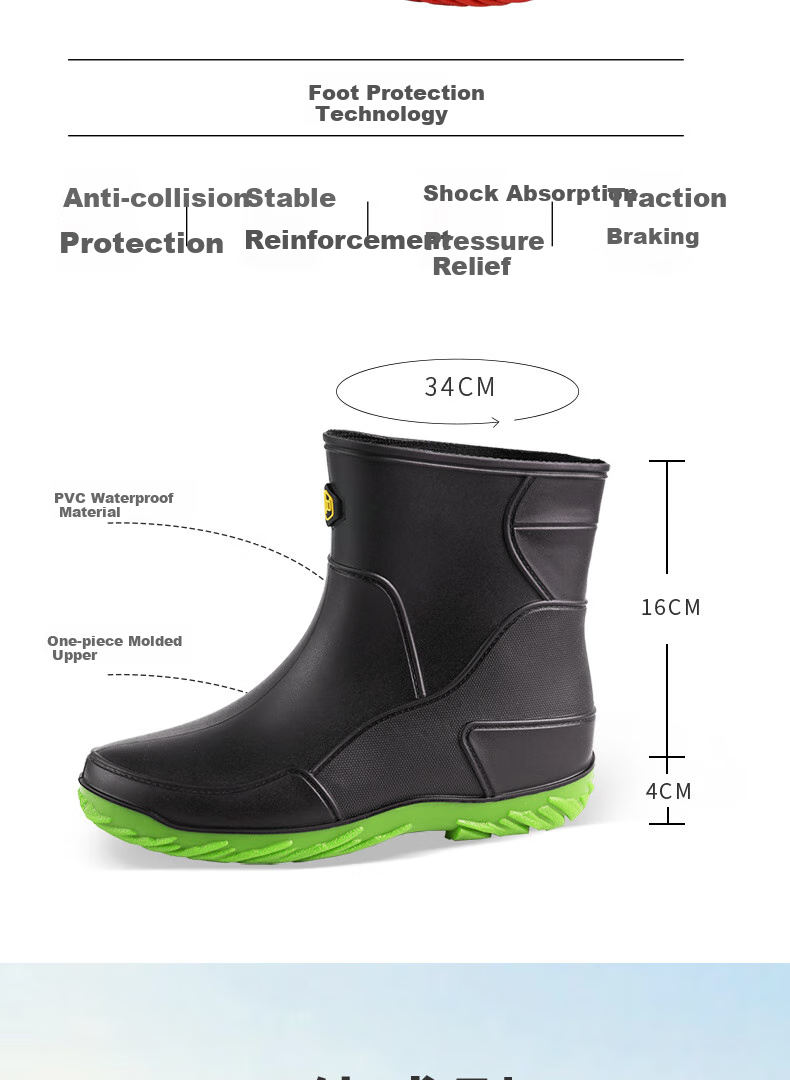 FOOTOPPO Rain Boots for Men, Mid-Calf Waterproof Shoes, Adult Water Boots, Fashionable Rubber Shoes, Water Boots for Wome 4