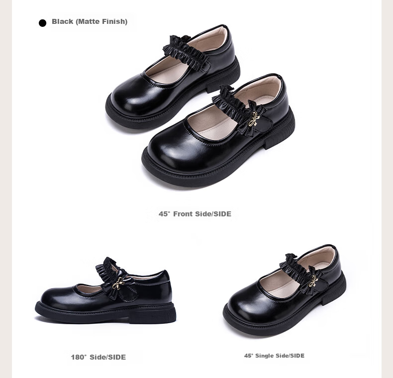 Follow Me Girls' Leather Shoes, Square Toe Breathable Soft-Soled Flats, Children's Fashion School Performance Mary Jane Shoes, Black, Size 28 19