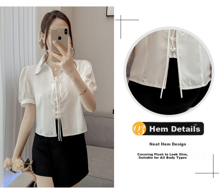 JEANSWEST Women's Summer 2025 Loose Puff Sleeve Short Sleeve Crop Shirt White L 6