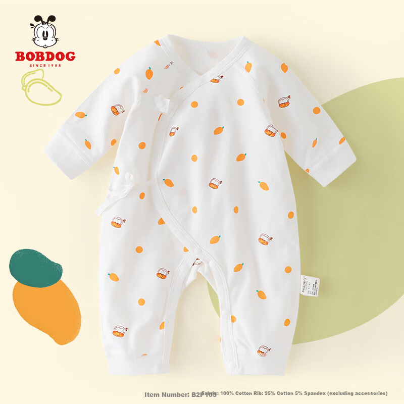 BOBDOG Baby Clothes, Pure Cotton, Autumn And Winter Newborn Onesie, Long Sleeve, 0-3 Months Infant Autumn Outfit, Romper, Monk-Style Clothing