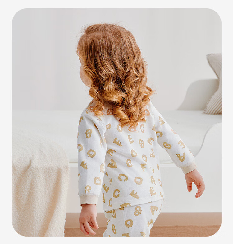Labi Baby Children's Curved Collar Long Sleeve Cotton Thermal Half-Back Shirt 2-Pack Light Khaki 120 8