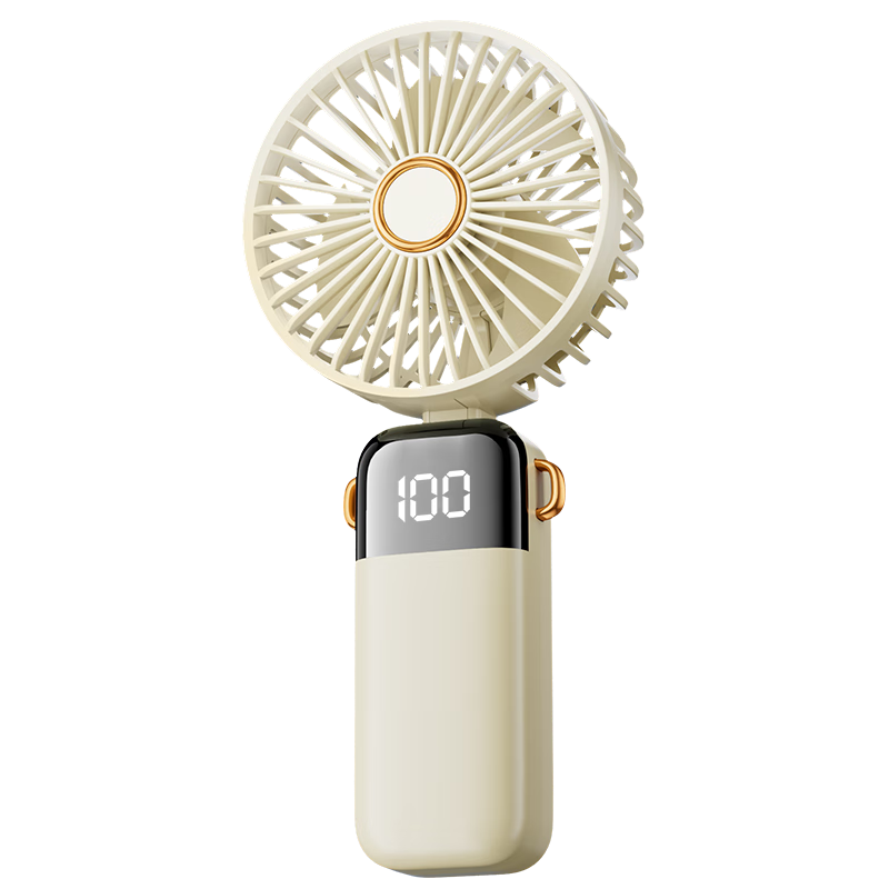 Yueke Handheld Mini Portable USB Fan Foldable Desktop Neck Hanging Outdoor Student Dormitory Desktop Rechargeable Large Capacity Smart Display Glacier White