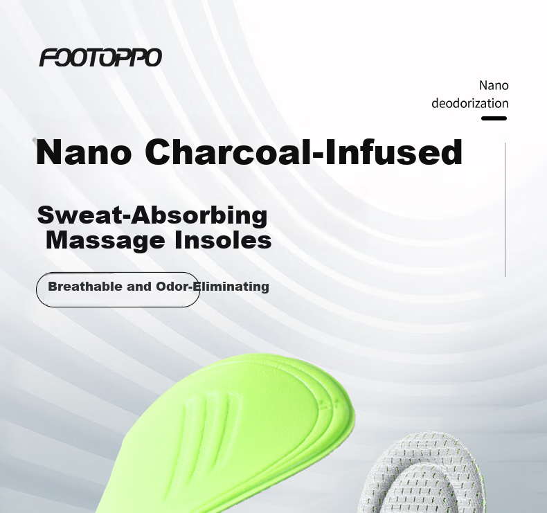 FOOTOPPO Nano Odor-Resistant Insoles for Men, Sweat-Absorbing, Breathable, Anti-Bacterial, Ultra-Soft Sports Insoles for Women and Men 1