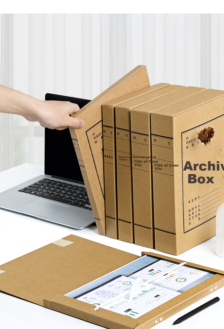 GuangBo , 10 Pieces, 20mm High-Quality 600g Imported Kraft Paper File Boxes, Document Storage Boxes, Thickened File Organizer Boxes, Financial Voucher Boxes, Office Supplies A88052 5
