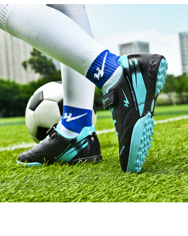 Shuangxing Kids Soccer Shoes Youth TF Turf Cleats Velcro Training Shoes Boys Girls Grass Football Sneakers Student Match Shoes 14