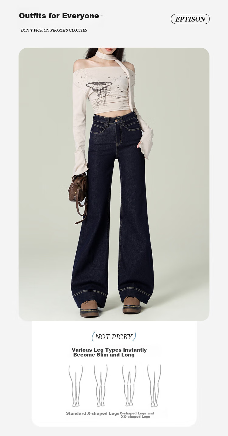 Yipintiancheng High-Waisted Slimming Slightly Flared Jeans for Women, 2025 Autumn Vintage Washed Long Pants, Versatile Floor-Length Flared Trousers for Wome 2