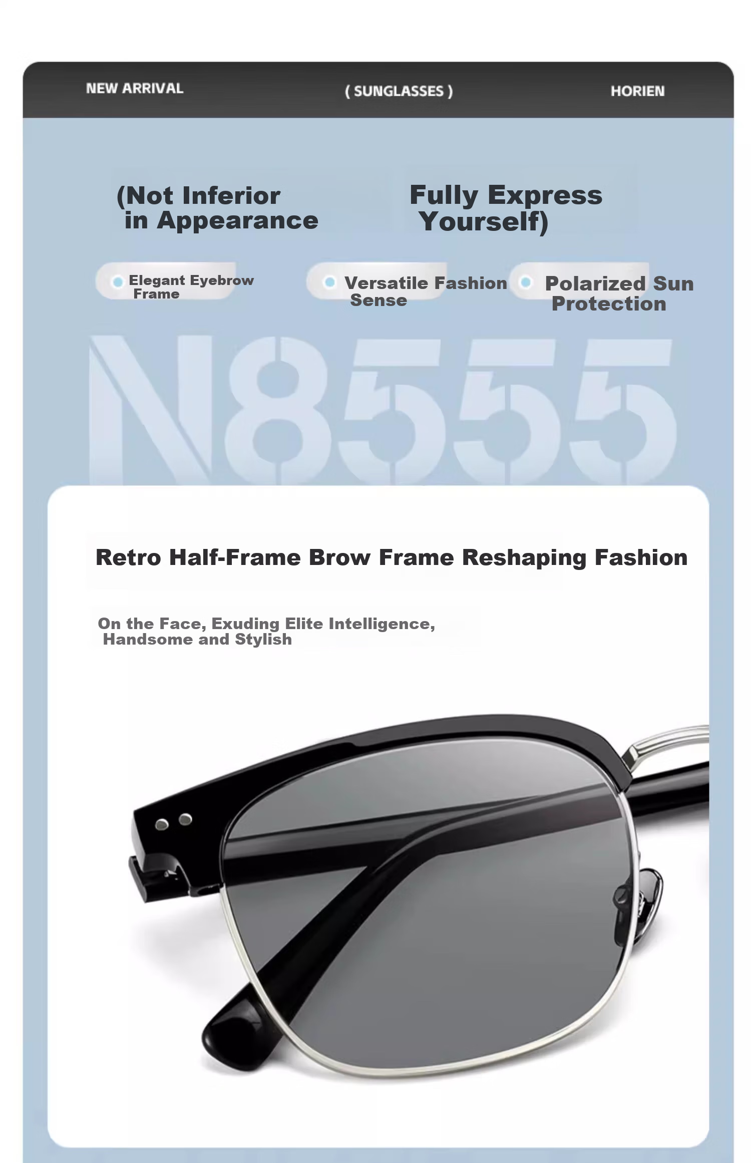 HORIEN Sunglasses for Men And Women, UV Protection Sunglasses, Same Style As Times Teenagers, New Model N8509 for 2025 27