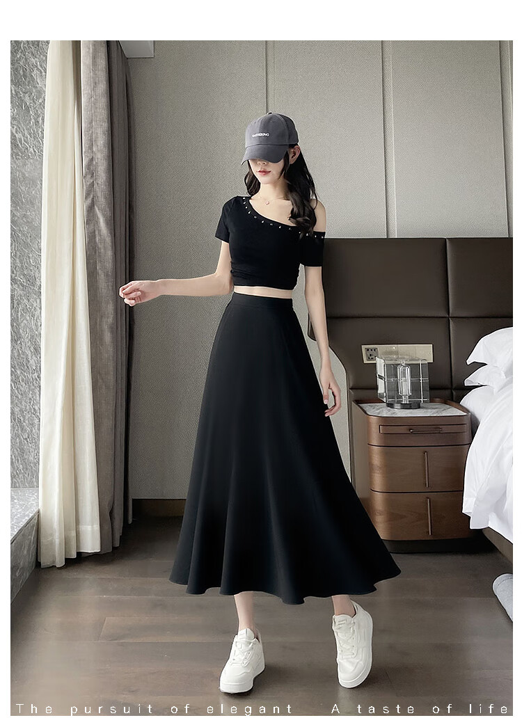 Awakening Paradise 2026 Summer New Slimming A-Line Mid-Length Skirt White Base Black Floral One Size 18