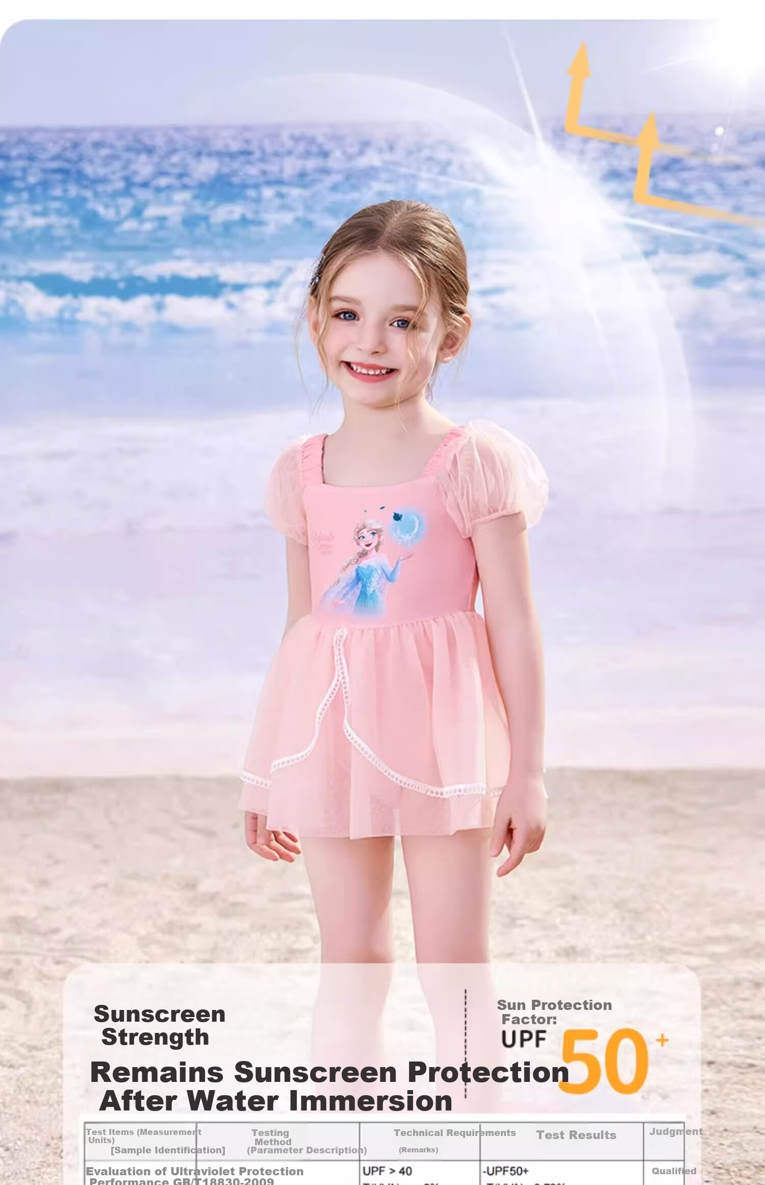 Dishini Girls' One-Piece Swimsuit Dress with Elsa Design for Children's Swimming And Sun Protection, Suitable for Hot Springs And Swimming Pool, Class A Swimwear D35044 Ice Blue 110 4