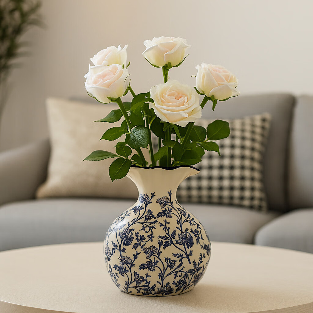 Mudingding New Chinese-Style Blue And White Porcelain Vase, Luxurious High-End Office Decoration, Dining Table Ornament, Flower Vase, Birthday Gift 7