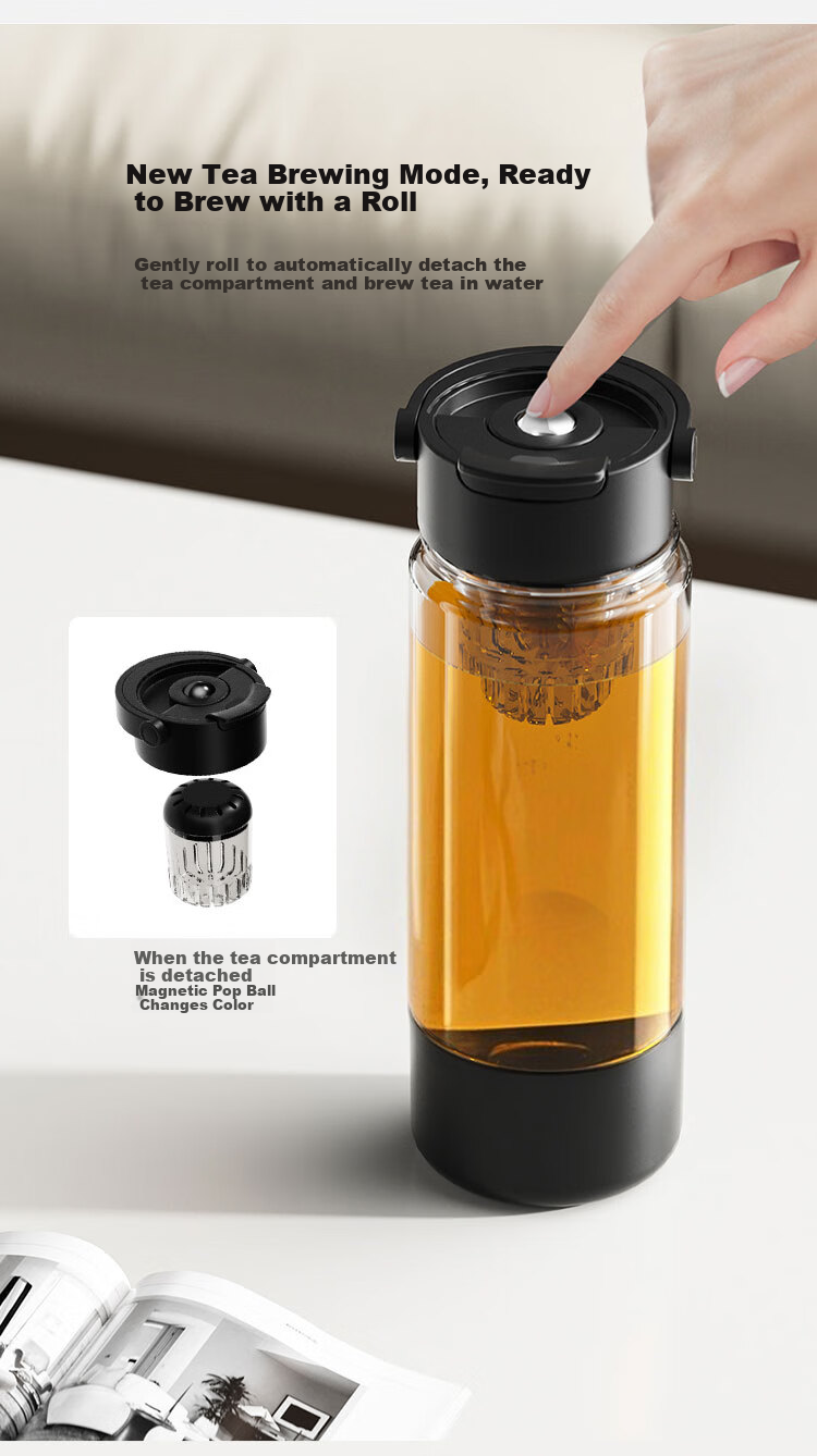 JD Original Magnetic Tea Infuser Cup, Magnetic Tea Compartment, Tritan Plastic Water Separation Sports Cup, Energetic Black 550mL 4