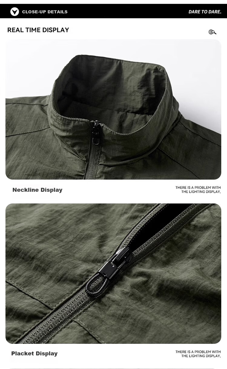 VANCAMEL Casual Jacket for Men, Autumn Outdoor Windproof And Waterproof Coat, Loose-Fitting Stand Collar Trendy Outerwear, Black, XL 8