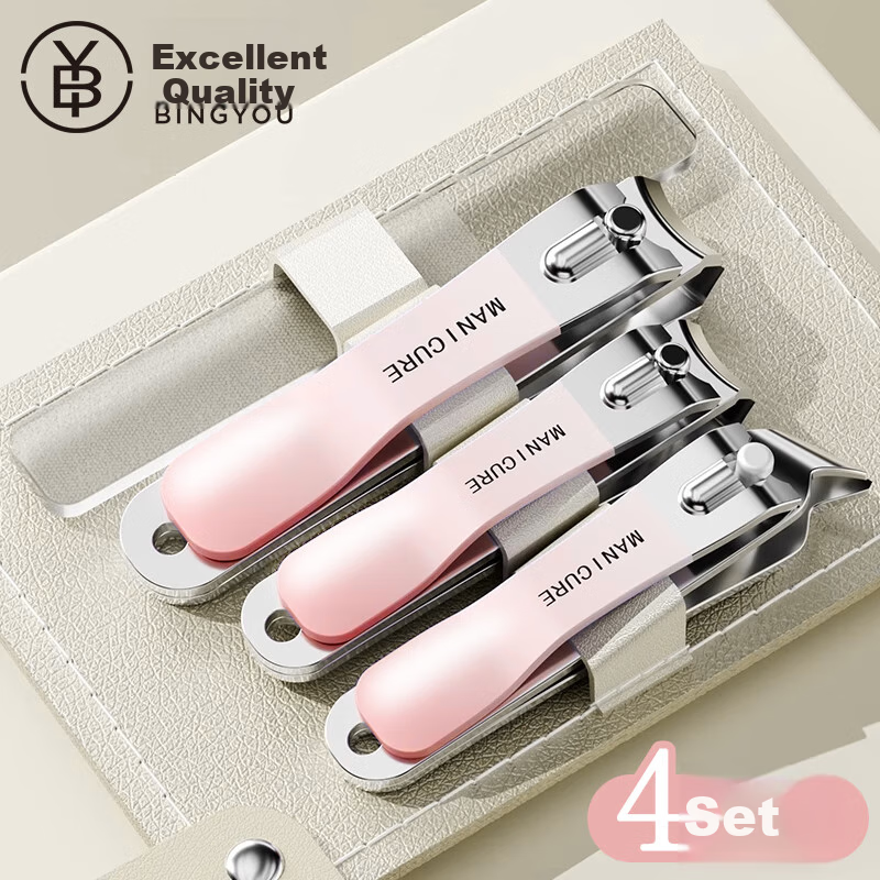 Bingyou Nail Clipper Set 4 Pieces: Nail Clippers, Diagonal Nail Nippers, Pedicure Knife, Nail File, Nail Grinder File