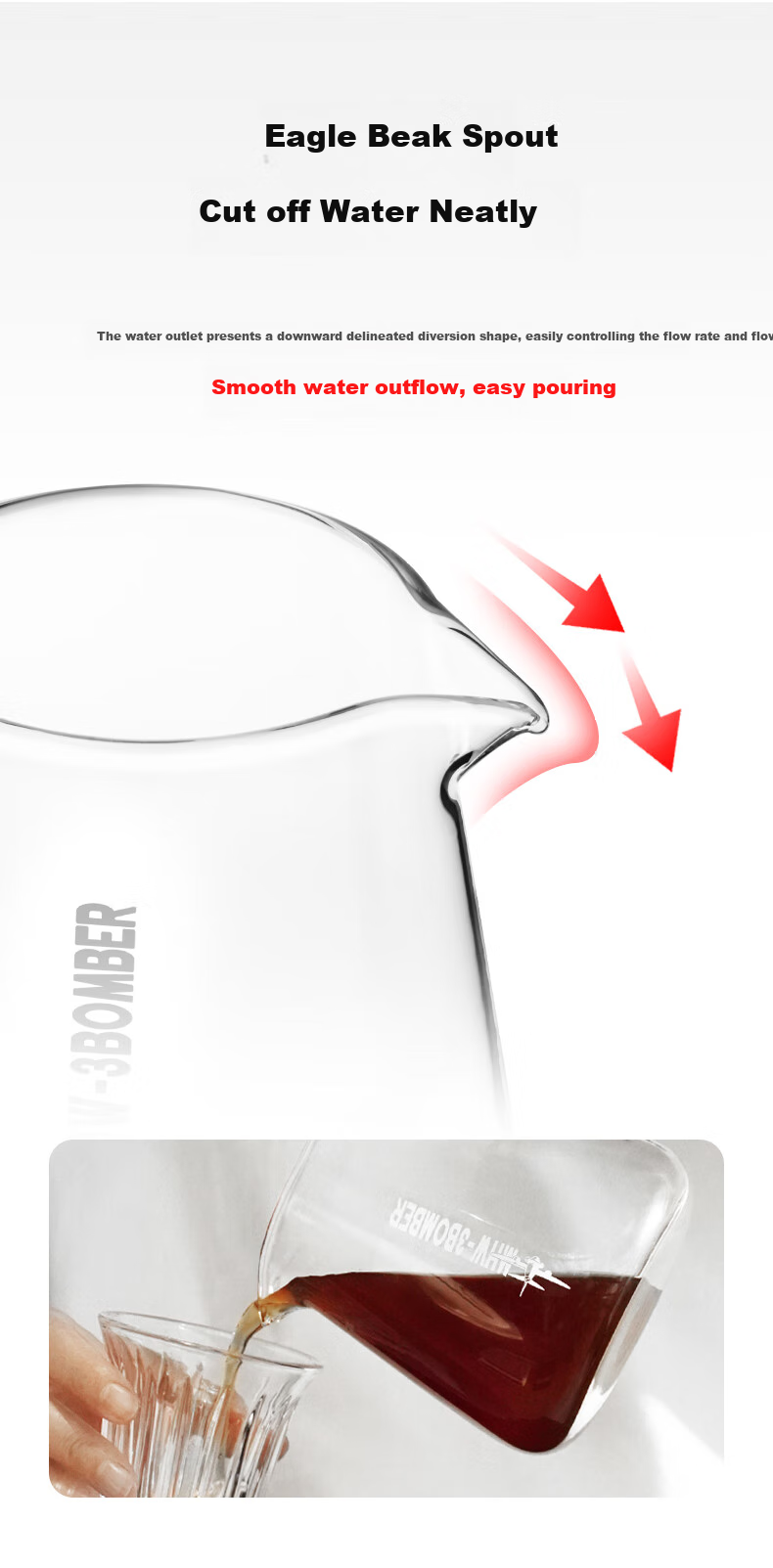 MHW-3BOMBER Pour-Over Coffee Maker, Drip Coffee Brewing Device, 500ml Glass Sharing Pot 3