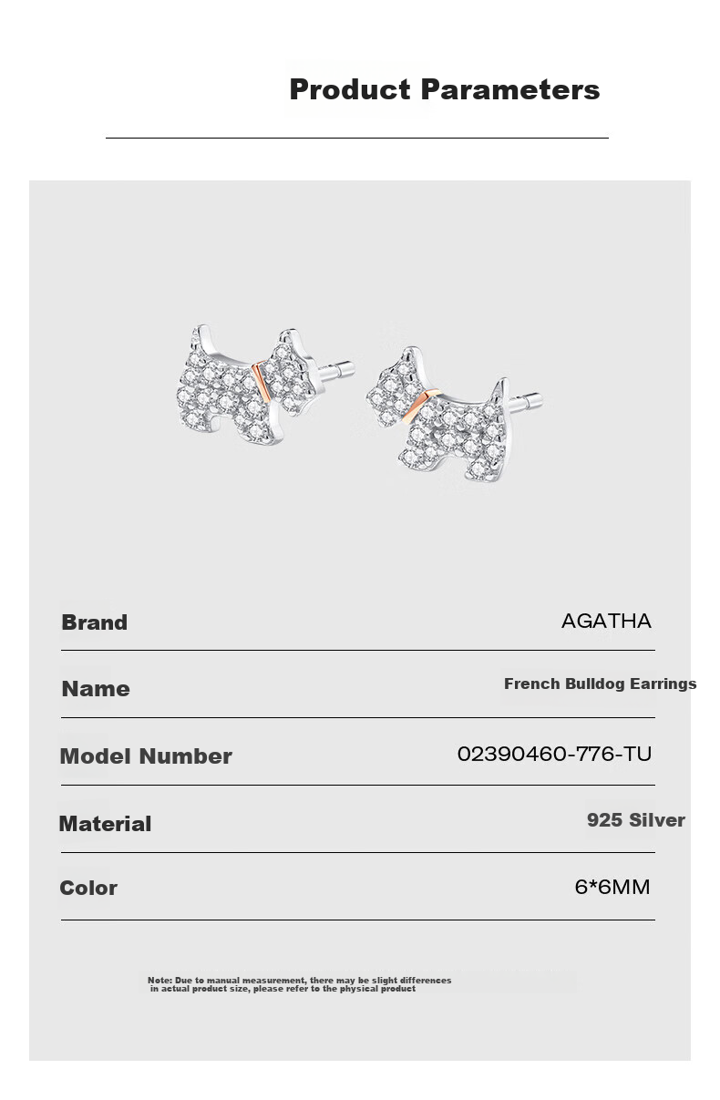 AGATHA French Bulldog Silver Stud Earrings for Women, Birthday Gift for Girlfriend Or Best Friend, Elegant Earrings 2