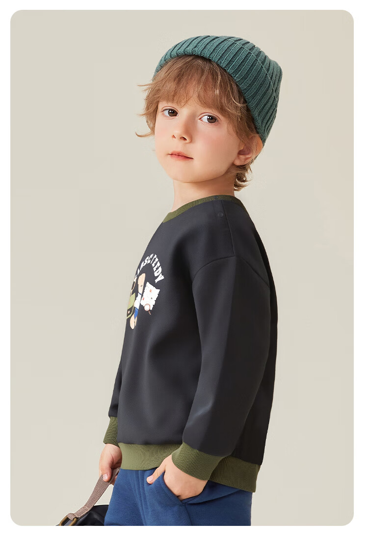 Classic Teddy Boys' Sweatshirt Children's Cotton Top Kids' Spring Trendy Base Shirt Off-White Size 90 16