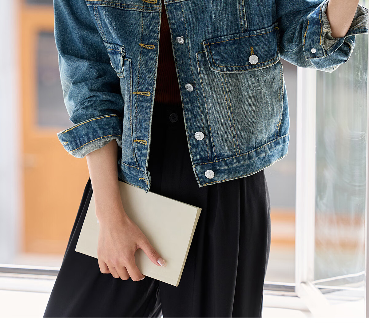 Pincai Women's Denim Jacket Trendy Retro Double Pocket Design Casual Versatile Top P53D006 26