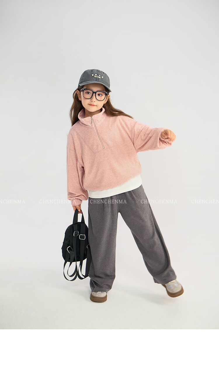 Chenchenma Girls' Semi-Turtleneck Zip-Up Sweatshirt, 2026 Autumn New Style, Loose-Fitting Hem with Drawstring, Trendy Parent-Child Top 7