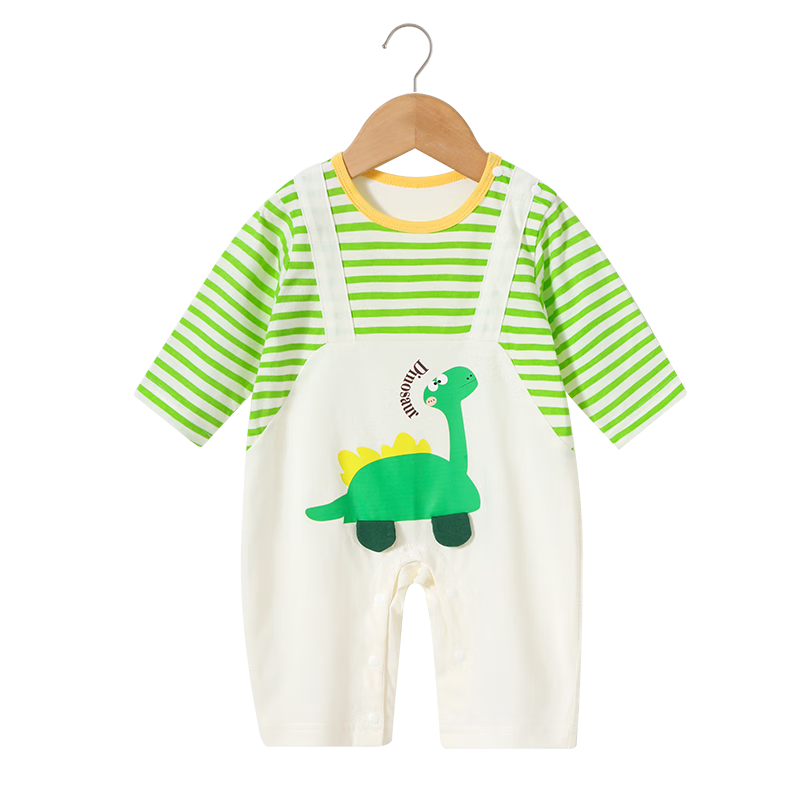 Badibadi [Pregnant Mom Has Etiquette] Spring And Autumn Pure Cotton Infant Bodysuit for Boys And Girls, Baby Romper with Straps, Dinosaur Design, 80cm