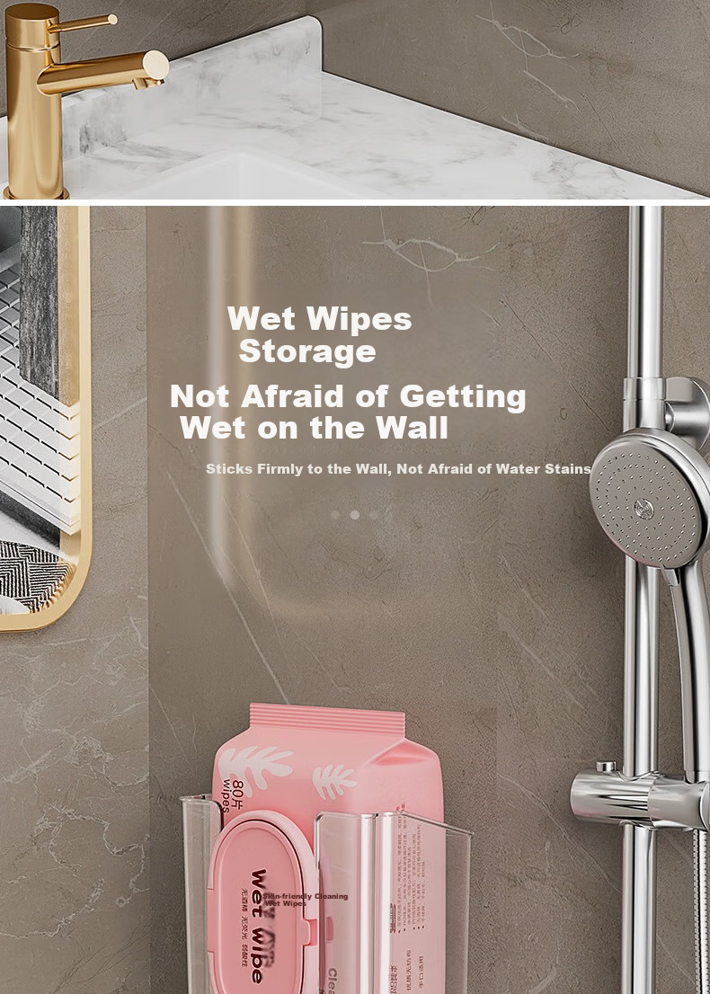 Bingyou Wet Wipe Storage Box, 2-Pack, No-Drill Tissue Holder, Bathroom Face Towel Organizer, Pull-Out Paper Dispenser, Toilet Wall-Mounted Tissue Box 9