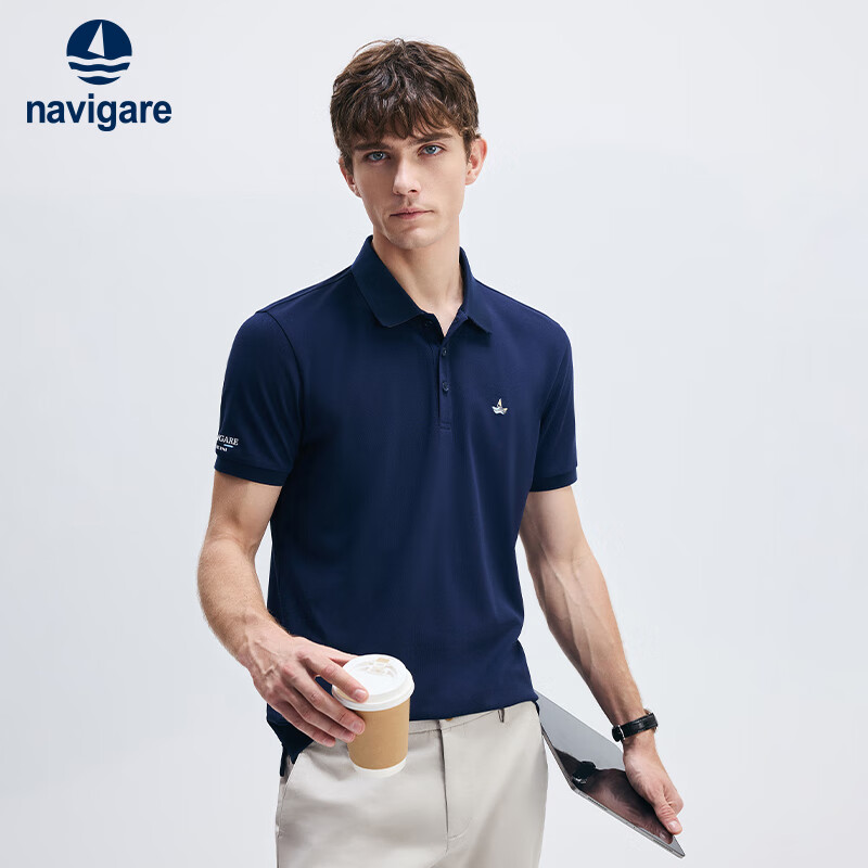 Navikail Italian Small Sailboat Men's Quick-Dry Casual Short Sleeve Polo Shirt X1325525511 Dark Blue XL