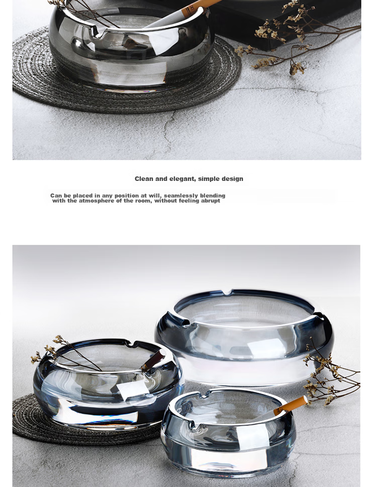 Gongxun Metal Stainless Steel Ashtray for Home Living Room Creative Coffee Table Decorative Ornament, Matte Black 8cm 8