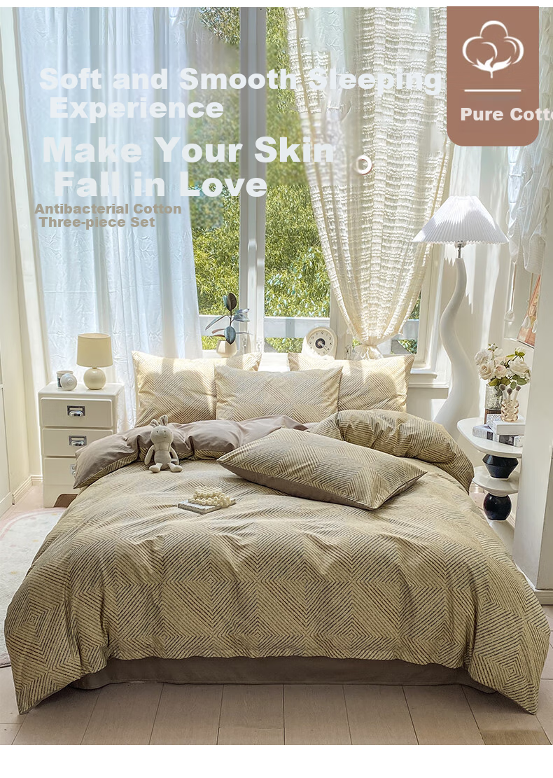 Wuyinliangpin 100% Pure Cotton Bedding Set, Three Pieces, for 0.9/1.2 Meter Bed, Single Student Dormitory Duvet Cover, 150*200cm 1