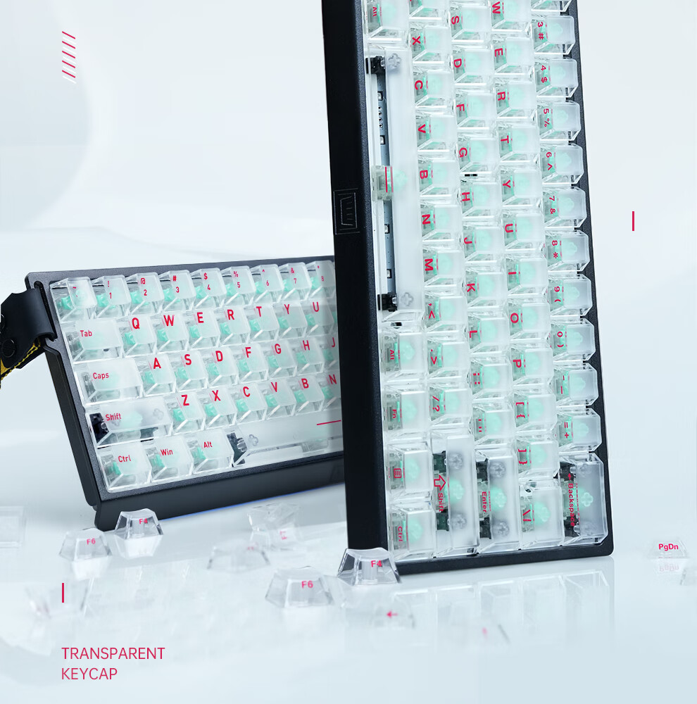 Zhenhuo Gaming Fog Transparent Keycaps Transparent Wooting Little Bee Made68/75 Mechanical Magnetic Axis Keyboard Custom PBT 130 Keys White 2