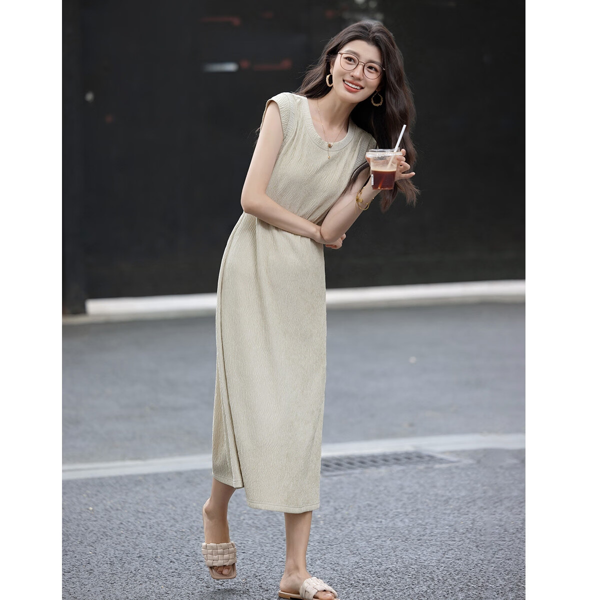Demana [Comfort Elastic Soft] Summer Simple Style Round Neck Slim Fit Cap Sleeve Petite Elegant Body-Shaping Knit Women's Dress
