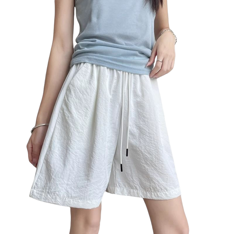 LangSha Ice Silk Shorts for Women, Summer 2025 New High-Waist Casual Wide-Leg Mid-Length Pants, Quick-Dry Sports Capri Pants