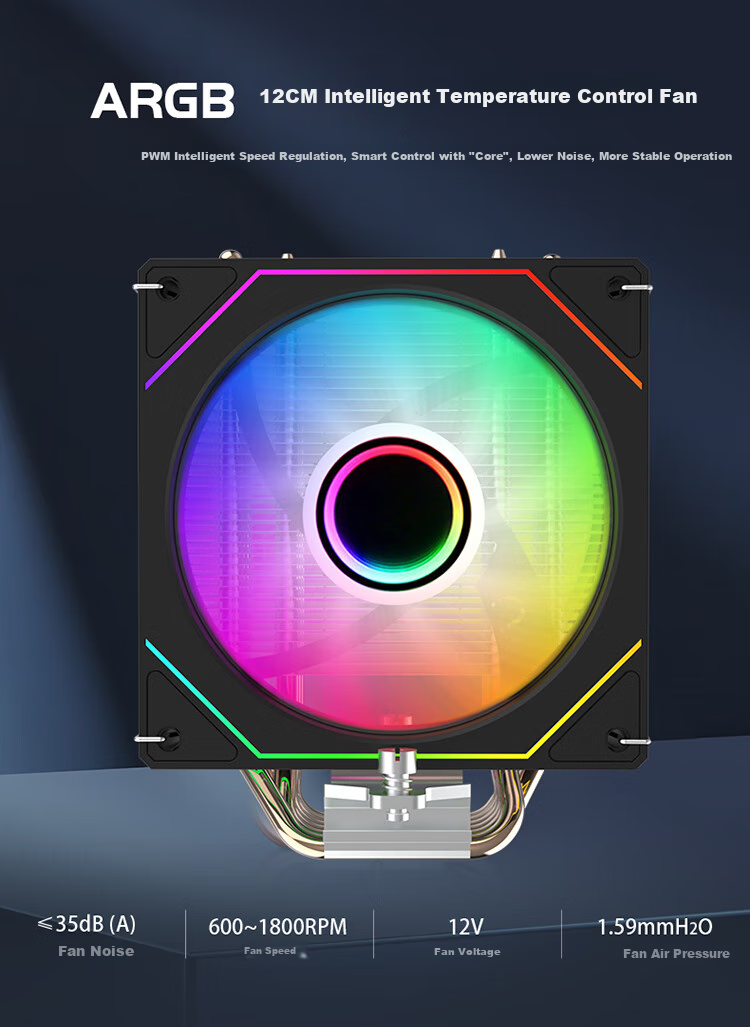 JPLAYER Ziyi Collaboration Edition 6 Copper Tube CPU Cooler Black ARGB Lighting Synchronization Intelligent Temperature Control (Supports All Platforms/With Thermal Paste/200W Power Dissipation) JPS-511 6