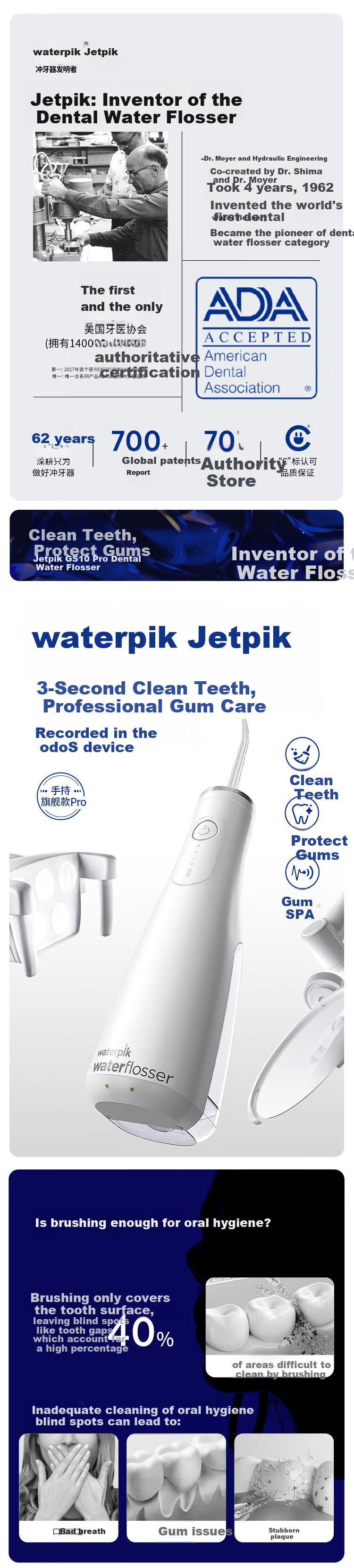 WaterPik Oral Irrigator GS10PRO-12 Clean White Gift Box [Professional Orthodontics] Dental Water Flosser And Cleaner, Birthday And New Year Gift 1