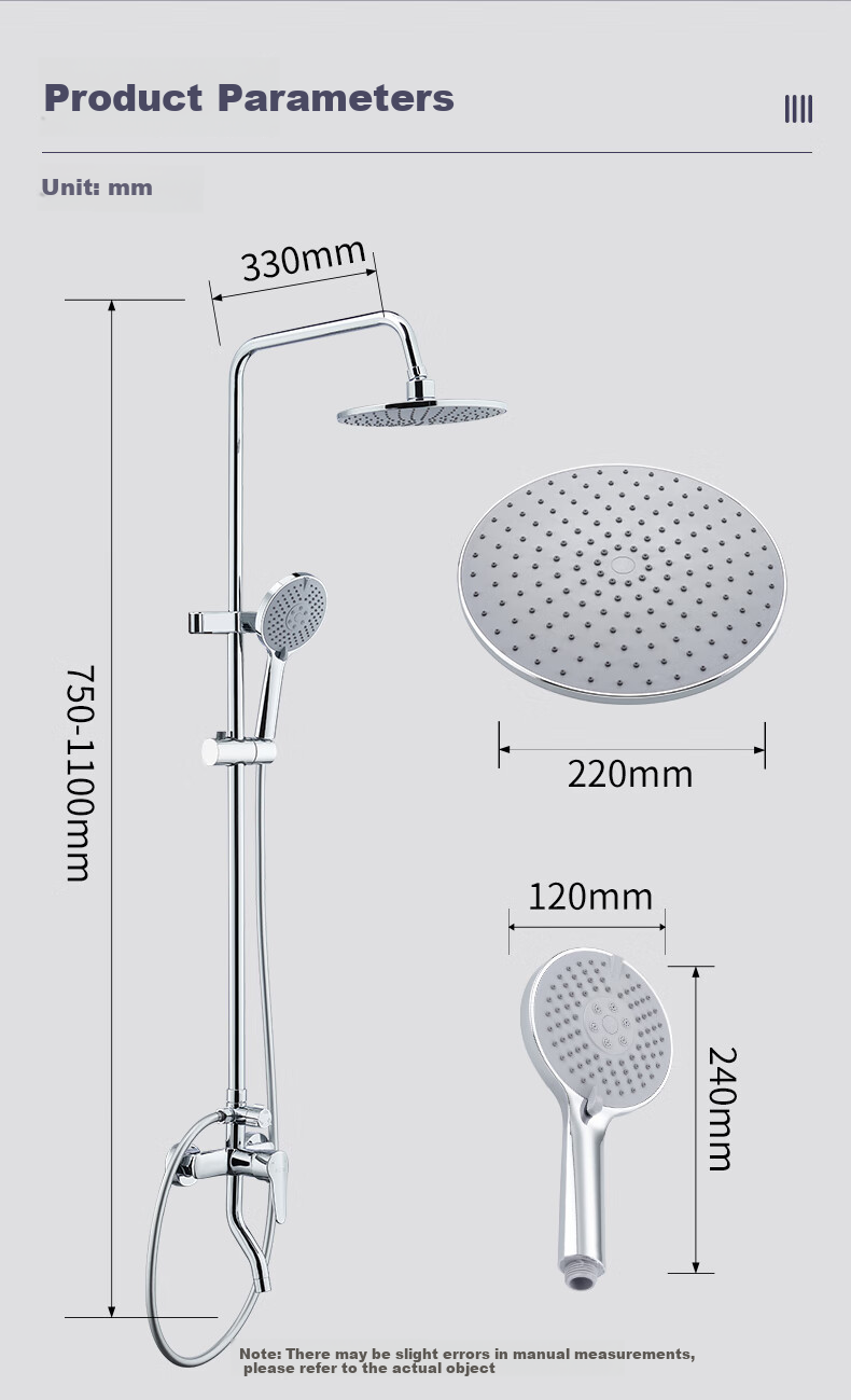 BSITN Shower Set with Integrated Copper Mixing Valve, Bathroom Shower System with Pressure-Increasing Shower Head, Complete Set in Bright Silver B1047 14