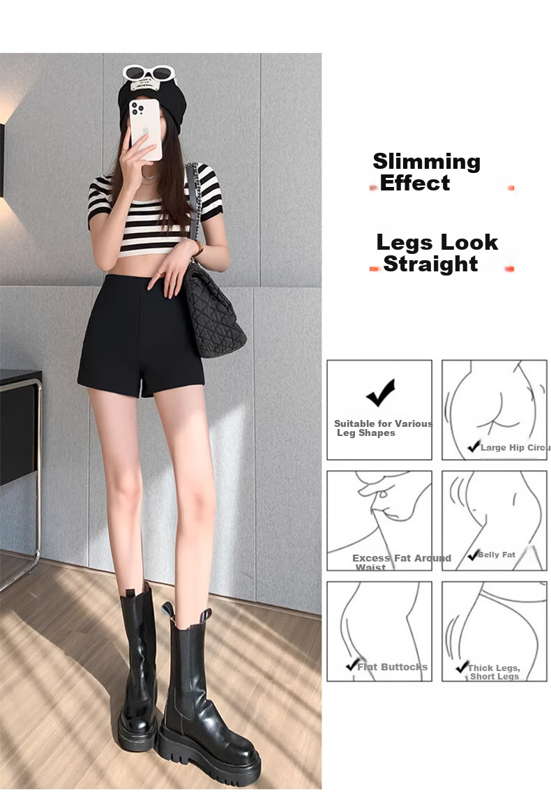 LangSha Women's Suit Shorts, 2025 Autumn Thin Style, Slim Fit, Black, Korean Version, Versatile, High-Waisted, Elastic Leggings, Hot Pants 10