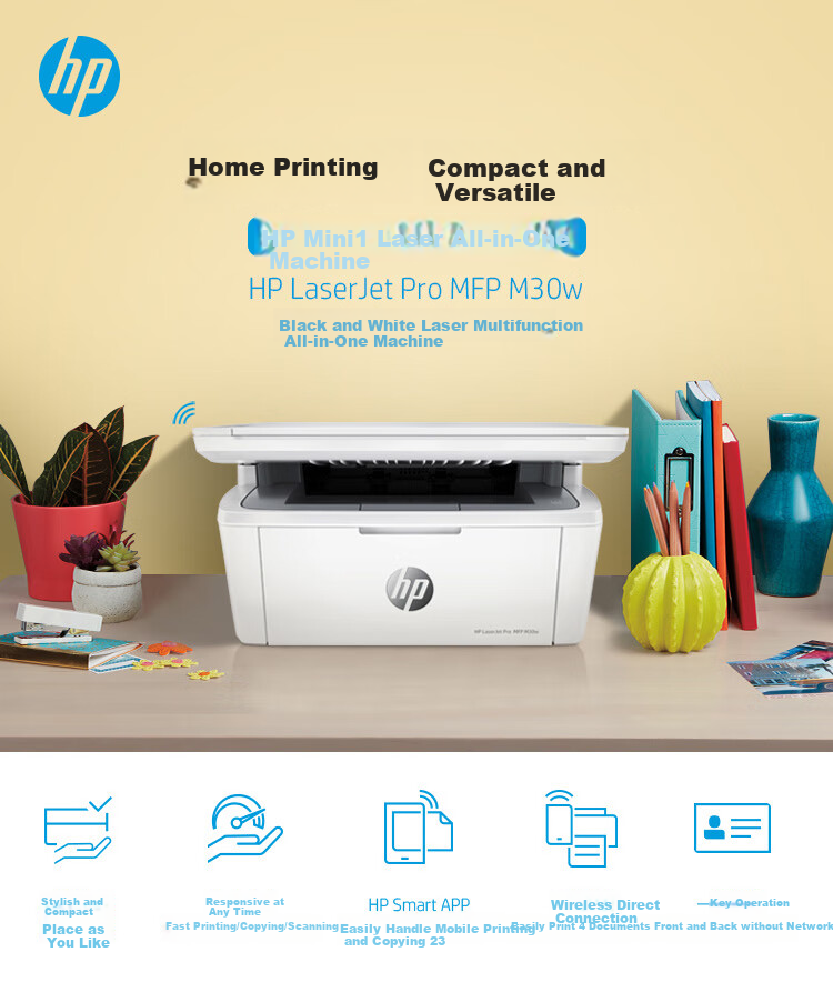 HP Laser 103w Wireless A4 Monochrome Laser Printer Single Function Compact Office Home Student Mobile Printing 1
