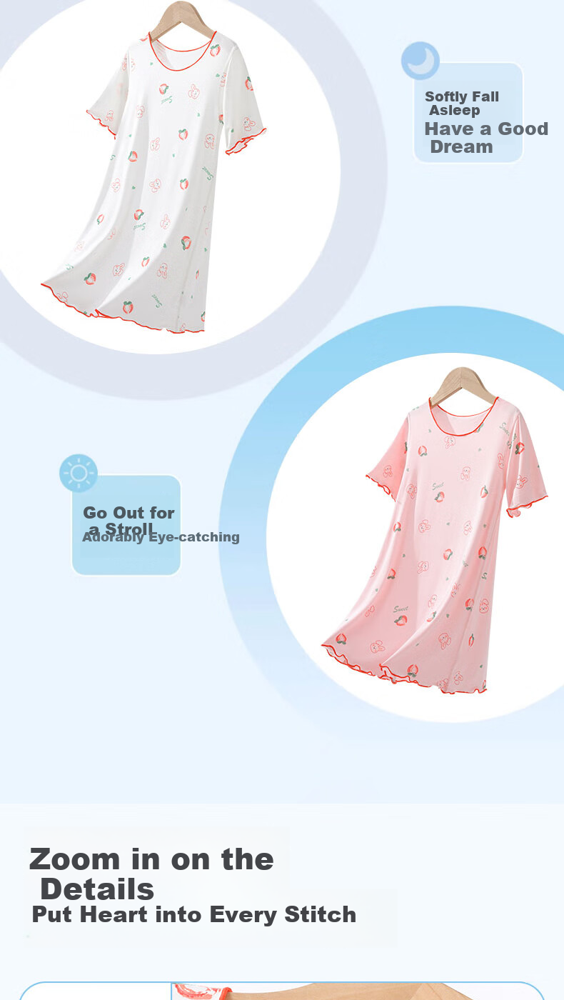 LangSha Girls' Nightgown Summer 2025 New Style Children's Modal Sleepwear Silk Girls' Home Dress Princess Style Robe 7