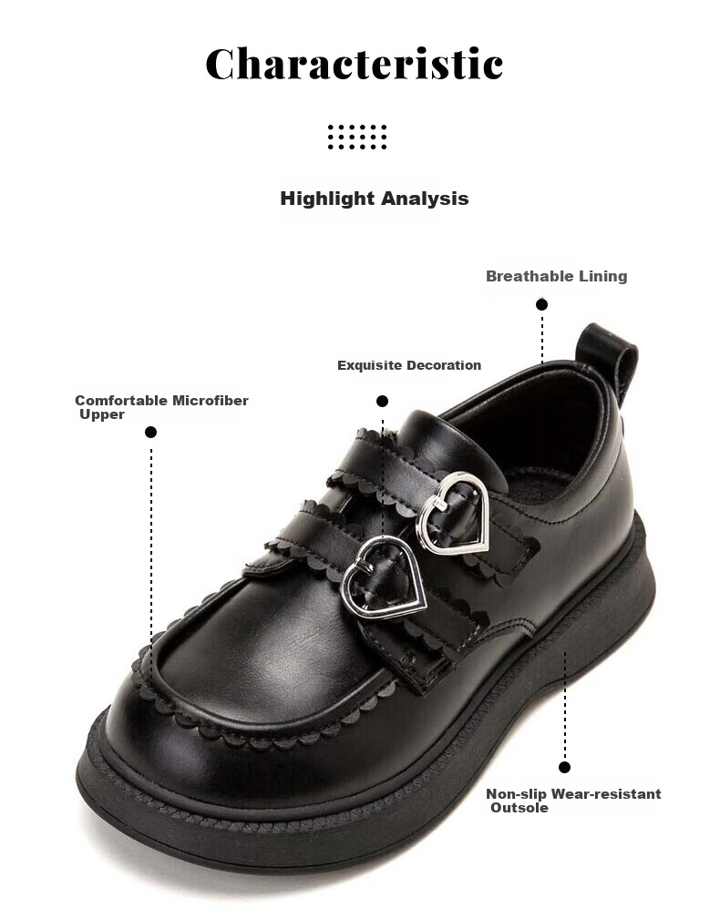 Follow Me Girls' Leather Shoes, Spring And Autumn Soft-Soled Versatile School Performance Shoes for Little Girls, Children's Flats, Black, Size 31 2