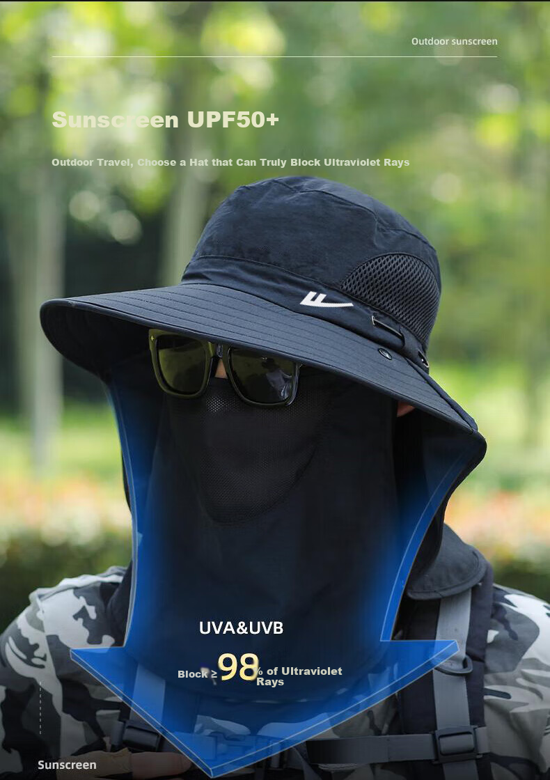 Huili Sun Hat for Men, UV Protection Face Covering Hat, Outdoor Neck Guard Fishing Straw Hat, Simple Fisherman Hat 5