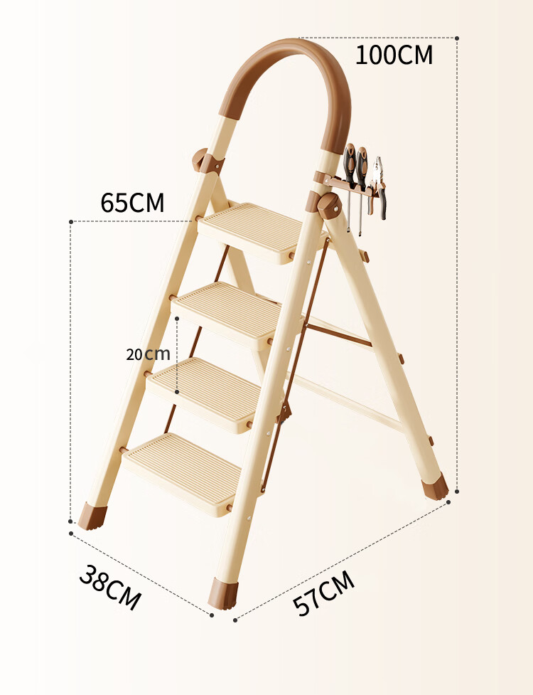 YuanNai Household Folding Telescopic Thickened Multi-Functional A-Frame Ladder Portable Indoor Staircase - White 4 Steps 13